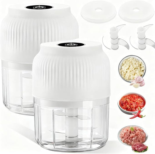 Electric Garlic Chopper, Mini Portable Veggie Chopper, 2026 New Small Garlic Chopper Mincer, USB Rechargeable, Wireless Veggie Grinder, For Mashing Onion, Garlic, Chili, Ginger (2*White, 3 blades)