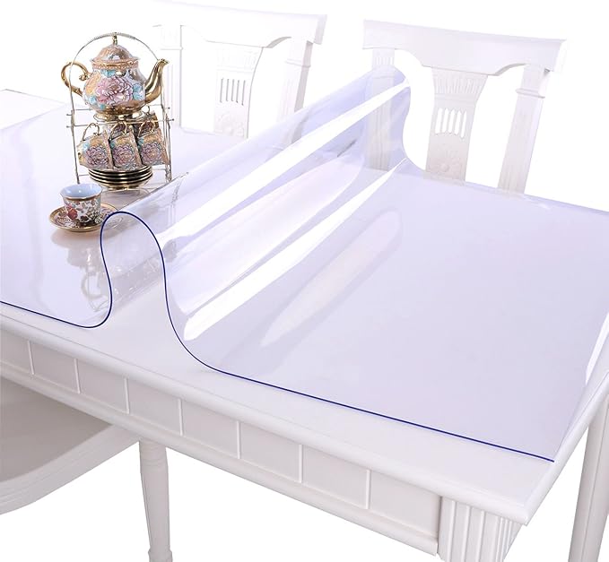 NECAUX Custom 39.4 x 78.7 Inch Clear Table Cover Protector, 1.5mm Thick Wood Grain Transparent Table Pad Non-Slip Tablecloth Plastic Protective Pad for Dining Room Table, Conference Table