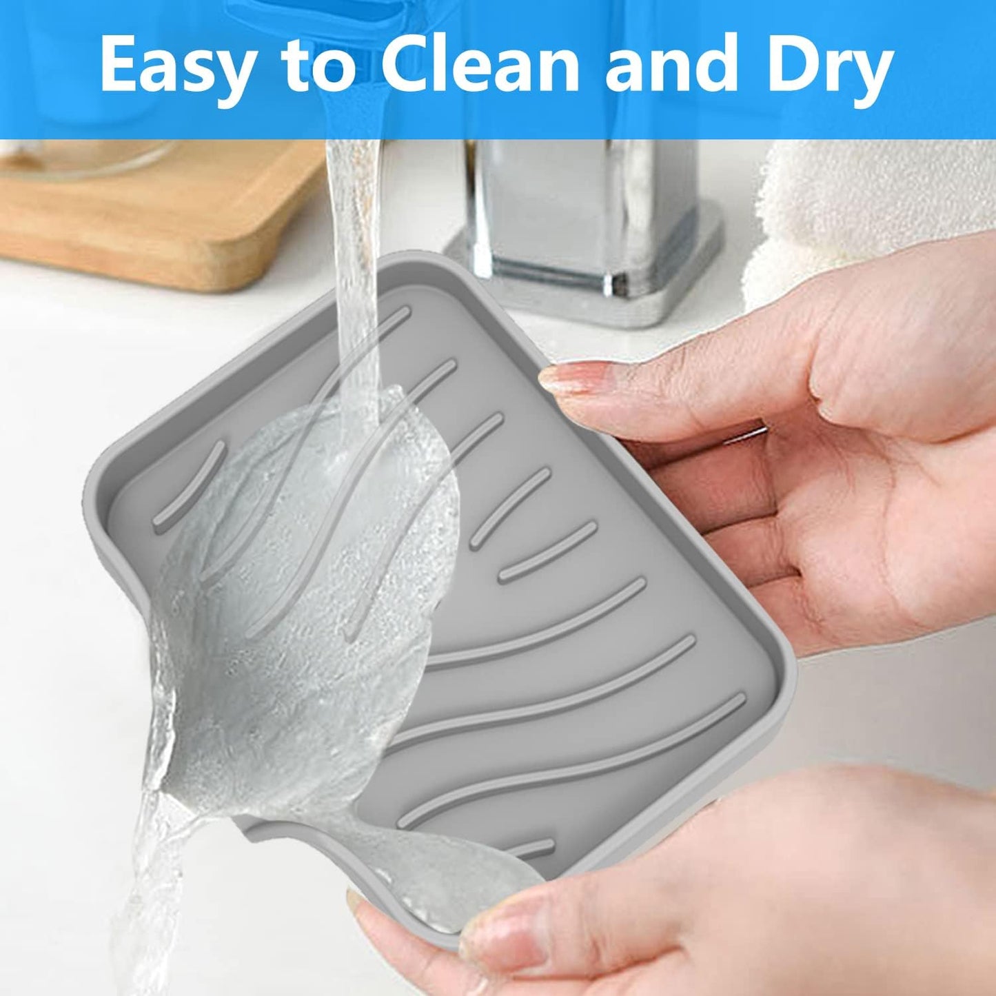 3-Pack Premium Soap Dishes, Easy to Clean Soft Silicone Self Draining Tray/Holder for Shower, Bathroom, Kitchen, Bathtub - Keep Soap Dry, Extend Life