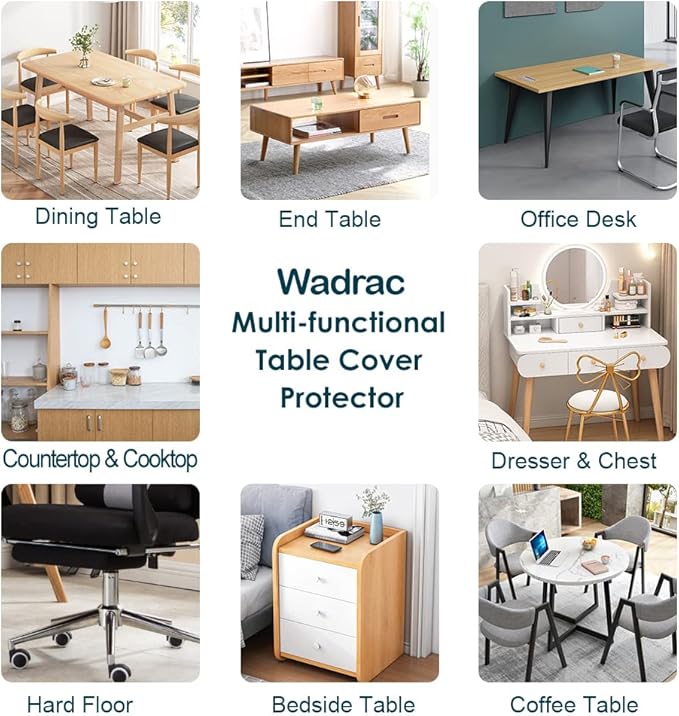Wadrac Clear Table Protector Plastic Table Cloths PVC Night Stand Table Cover Mat Office Desk Mat Shelf Surface Protection Crystal Children Painting Cover Pad Transprent Rectangular 34x72 inch