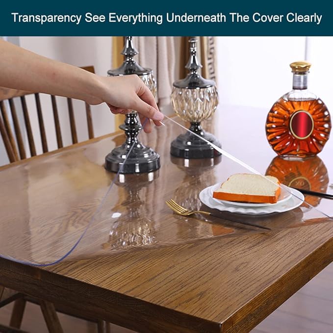 1.5mm Thick Clear Table Protector Plastic PVC Tablecloth Cover Large Glass Liner Heat Resistant Anti Scratch Vinyl Topper for Rectangle Buffet Mat Pad Furniture Protector 48x96 inch