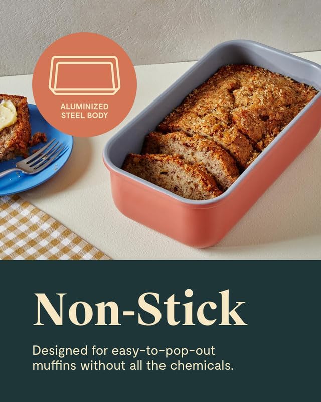 Caraway Non-Stick Ceramic 1 lb Loaf Pan - Naturally Slick Ceramic Coating - Non-Toxic, PTFE & PFOA Free - Perfect for Pound Cakes, Breads, & More - Slate