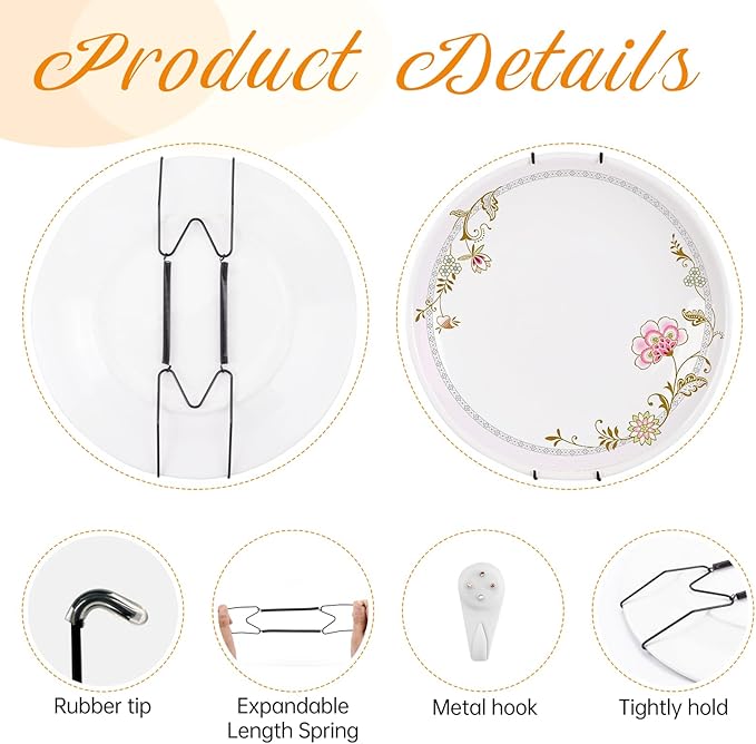 Bilillo 12 pcs Plate Hangers for The Wall, 8/10/12 Inch Invisible Plates Hangers, Stainless Steel Plate Wall Holders for Display Various Sizes with Hooks for Decorative (Black)