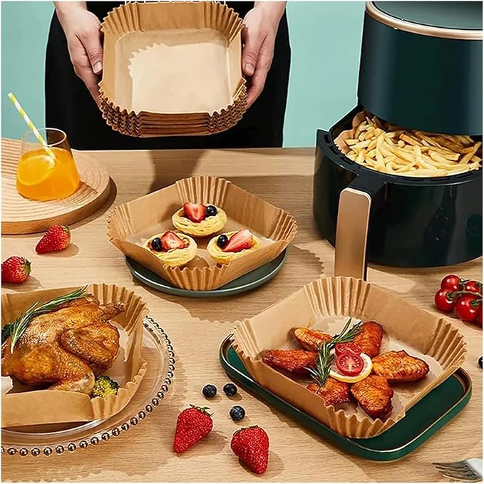 Large Air Fryer Disposable Paper Liners Nonstick 23cm Oven Airfryer Parchment Baking Paper ，Compatible For Ninja，Compatible For COSORI ，Grill Cooking Basket(23cm square,300 Pcs)