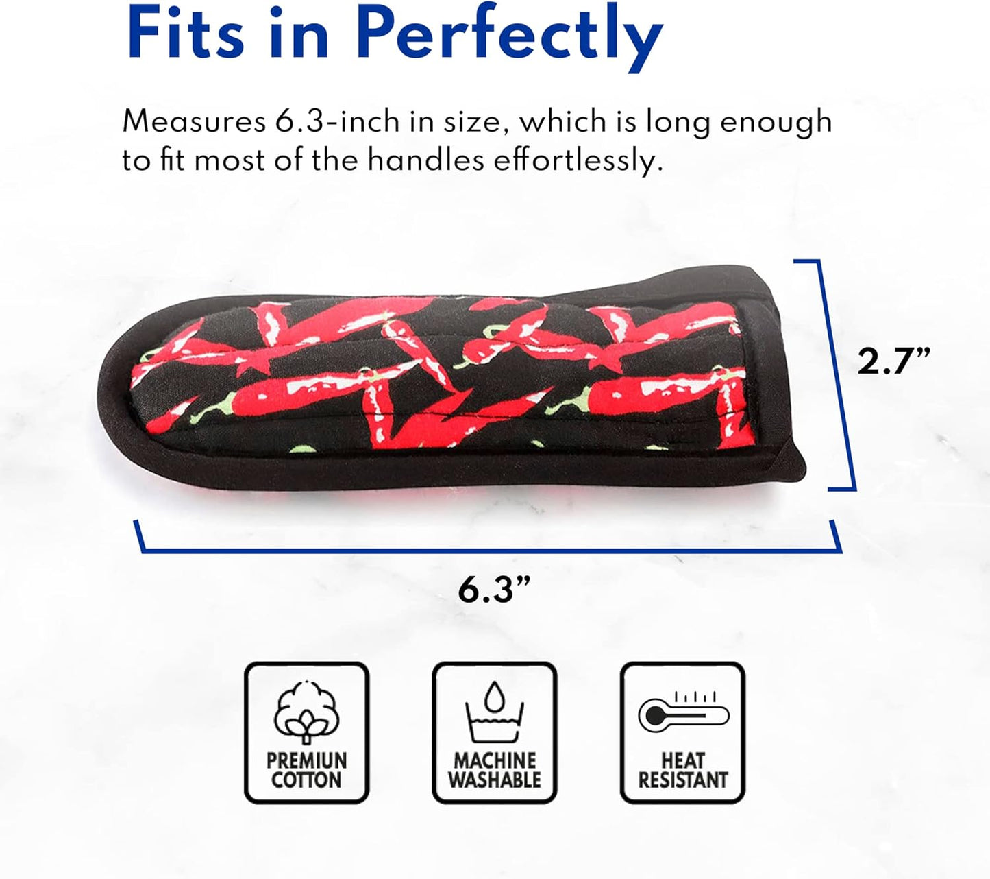 New Star Foodservice 1028744 Commercial-Grade Hot Skillet Handle Cover Holder, Hot Handle Holders/Mitts, Red Peppers Pan Cotton Handle Sleeve, Set of 6