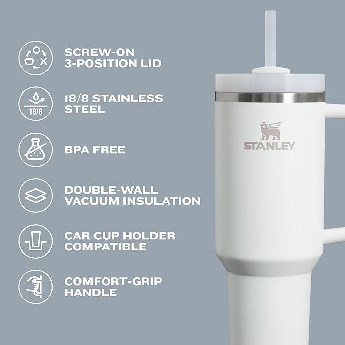 STANLEY Quencher H2.0 Tumbler with Handle and Straw 20 oz | Flowstate 3-Position Lid | Cup Holder Compatible for Travel | Insulated Stainless Steel Cup | BPA-Free | Azure