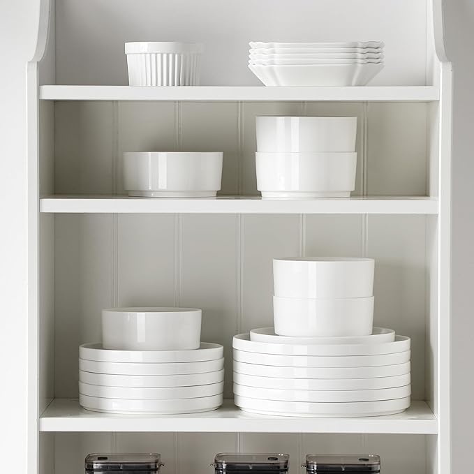 MALACASA 18 Pieces Porcelain Dinnerware Set, Modern White Dish Set for 6, Premium Serving Plates and Bowls Sets, Chip and Scratch Resistant Dishware Sets Kitchen Dishes Dining Ware Set, Series LEAH