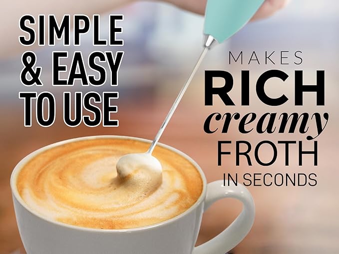 Zulay Kitchen Milk Frother Handheld Electric Whisk with AA Duracell Batteries – Durable Drink Mixer for Coffee, Lattes, Cappuccinos & More - Mint