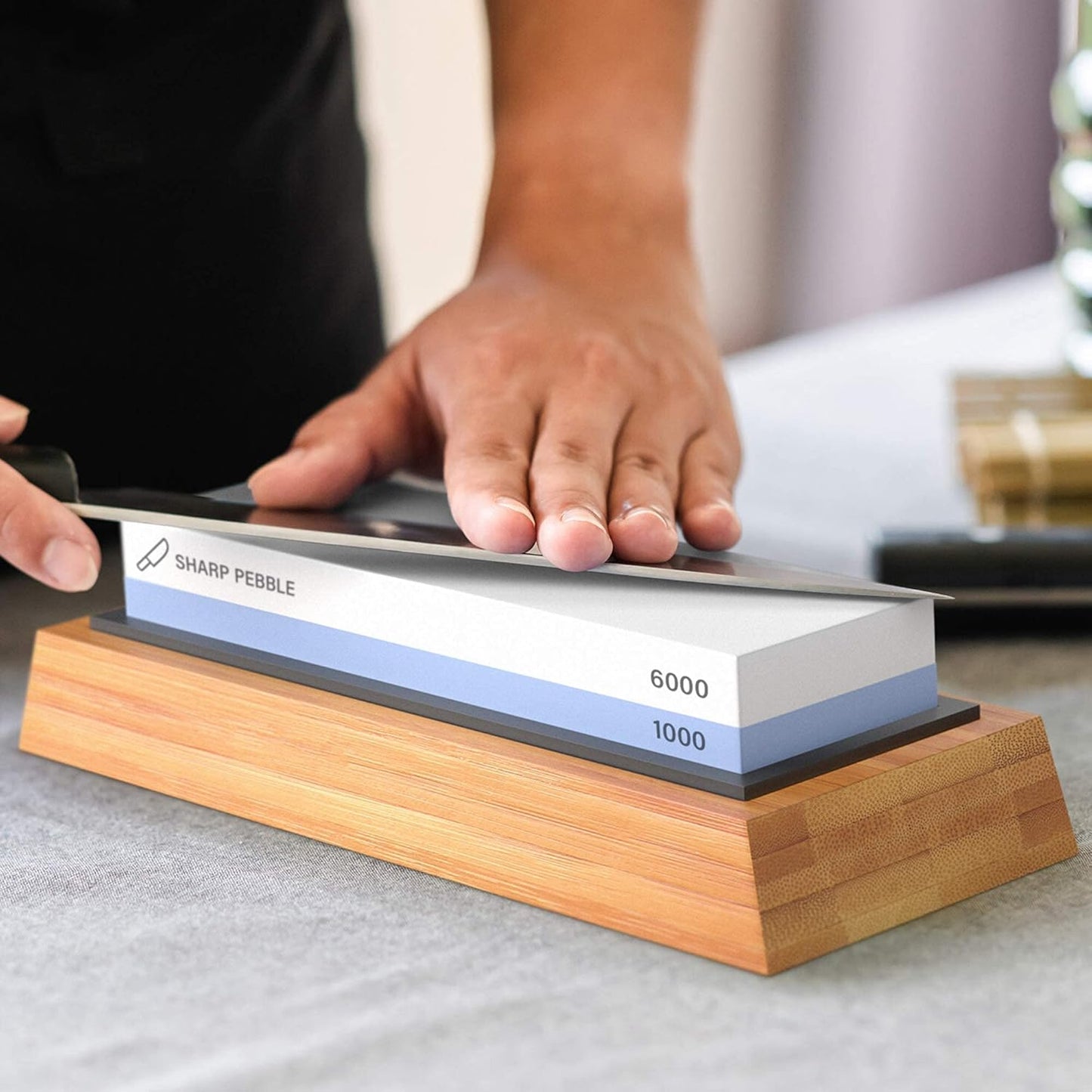 Sharp Pebble Knife Sharpening Stones Kit with 1000/6000 and 3000/8000 Grit with Flattening Stone & Angle Guide