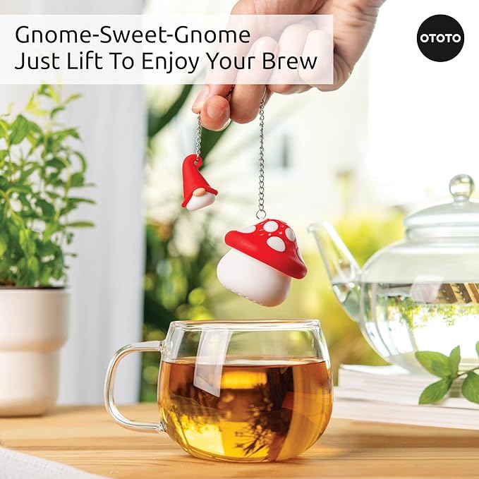 Cute Tea Strainers - Loose Leaf Tea Steeper, Tea Infuser for Loose Leaf Tea, Tea Diffusers, Tea Accessories, Mushroom Gifts, Cute Kitchen Accessories, White Elephant Gifts, (Gnomeo, Gnome)