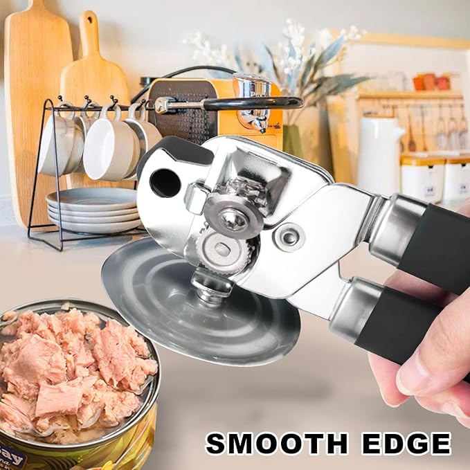 PrinChef Manual Can Openers with Magnet, No-Trouble-Lid-Lift, Handheld Can Opener Smooth Edge with Sharp Blade, Large Effort-Saving Handles, Easy Grip & Heavy Duty, Black