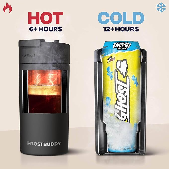 Frost Buddy Universal Can Cooler - Fits all - Stainless Steel Can Cooler for 12 oz & 16 oz Regular or Slim Cans & Bottles - Stainless Steel (Rocket Pop)