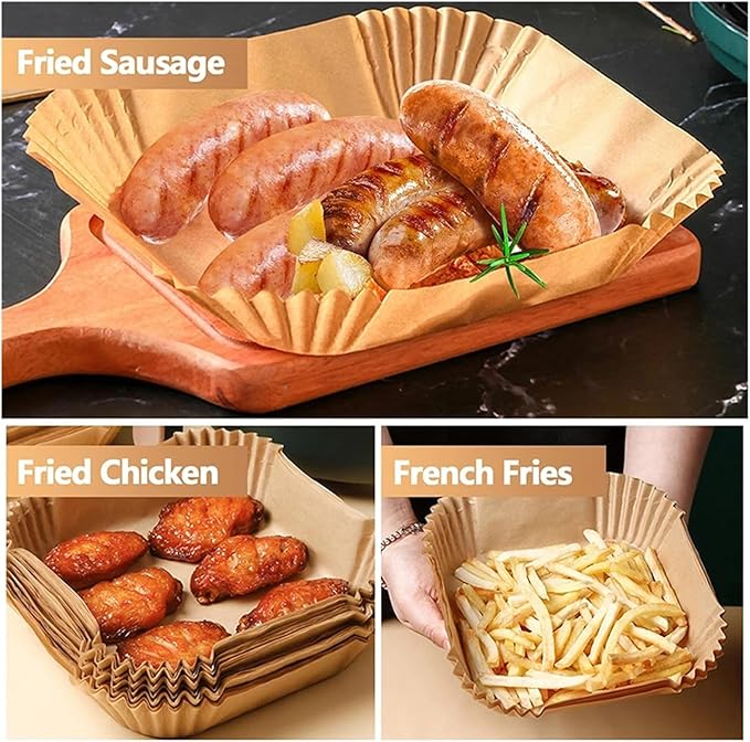 Large Air Fryer Disposable Paper Liners Nonstick 23cm Oven Airfryer Parchment Baking Paper ，Compatible For Ninja，Compatible For COSORI ，Grill Cooking Basket(20cm square,100 Pcs)