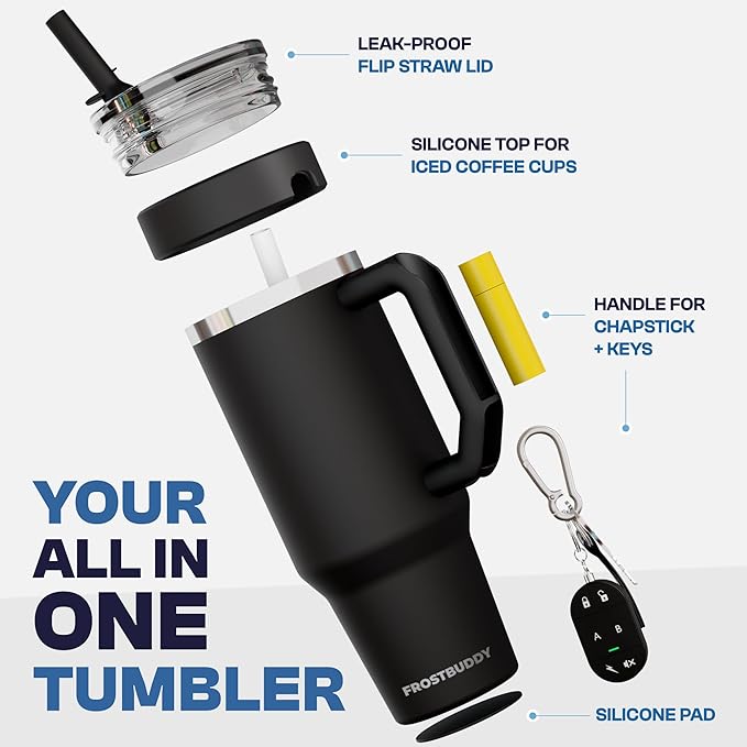 Frost Buddy Thicc Buddy - 40 oz Stainless Steel Vacuum Insulated Tumbler with Lid and Straw for Water - Travel Mug Cupholder Friendly - Gifts for Women Men Him Her (Dark Night)