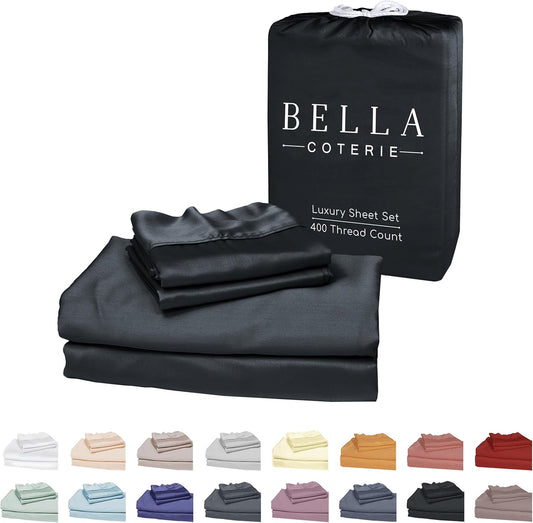 Bella Coterie Luxury Bamboo Viscose King Size Sheet Set | 100% Organically Grown | Ultra Soft | Cooling for Hot Sleepers | 18" Deep Pocket [Black]