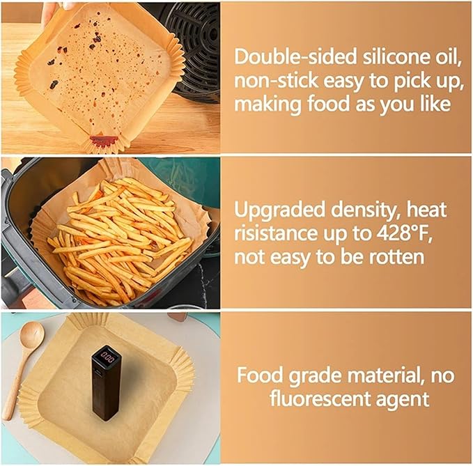 Large Air Fryer Disposable Paper Liners Nonstick 23cm Oven Airfryer Parchment Baking Paper ，Compatible For Ninja，Compatible For COSORI ，Grill Cooking Basket(20cm round,250 Pcs)