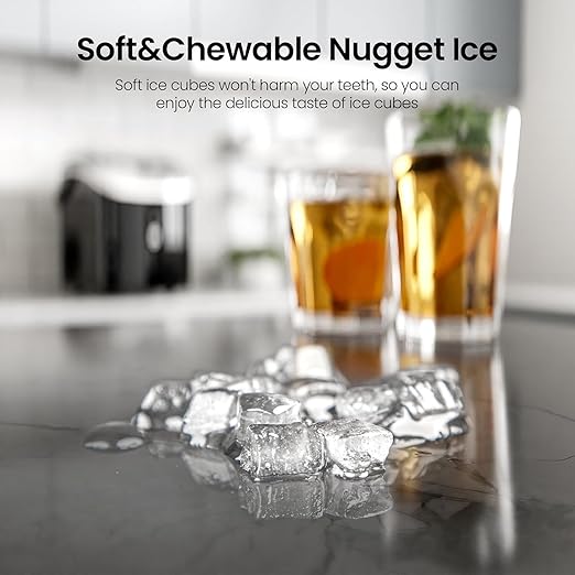 AGLUCKY Nugget Ice Makers Countertop,Portable Pebble Ice Maker Machine with Chewable Ice,One-Click Operation,Self-Cleaning for Home/Office(Black)