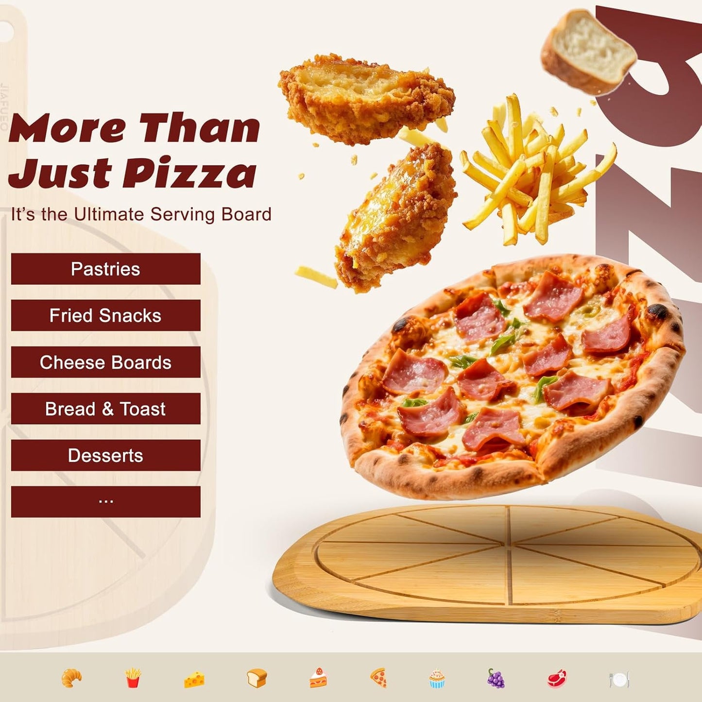 Wooden Pizza Peel 16 Inch, Large Bamboo Pizza Paddle Spatula - Serving Board, Wood Pizza Cutting Boards with 8 Slice Grooves and Handle for Kitchen Oven Pastry Pizzas