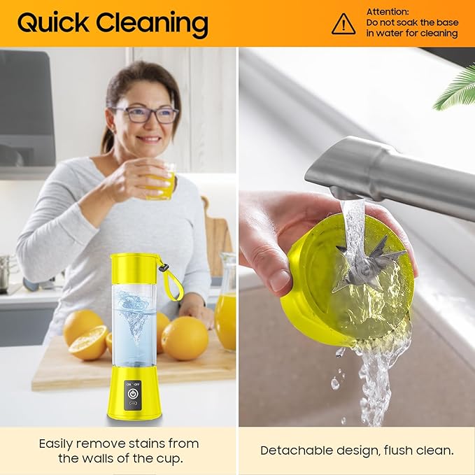 Portable Blender for Smoothies & Shakes - Cordless Personal Size Blender with 6 Blades, 380Ml Juice Cup, Lightweight & Rechargeable, Freshly Squeezed for Picnic/Sports/Office