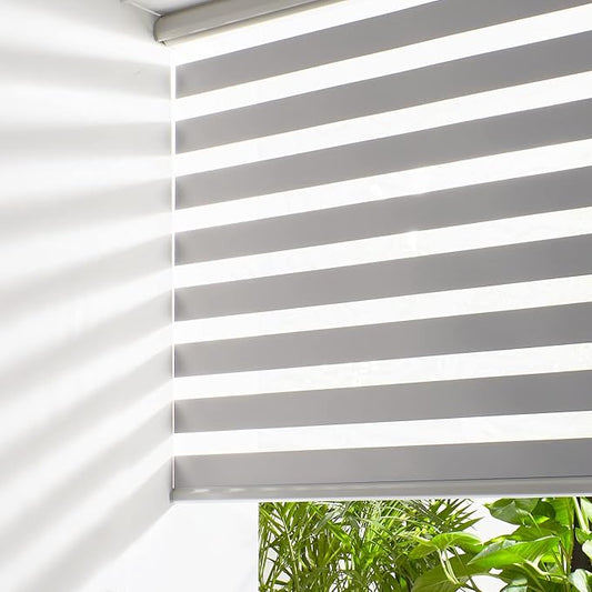 Persilux Cordless Zebra Roller Window Shades Free-Stop Roller Blinds (32" W X 72" H, Grey) Light Control for Day and Night, Light Filtering Sheer Roller Shades for Windows, Easy to Install