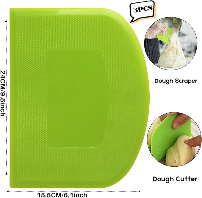 SURDOCA Dough Scraper Bench Scraper - 3P 9.5x6.1" Plastic Flexible Bowl Scraper, Sharp Edge & Angles Cake Scraper. Non-Slip Bakeware Decorating Tools Sculpting & Modeling Tools - Blue+White+Pink