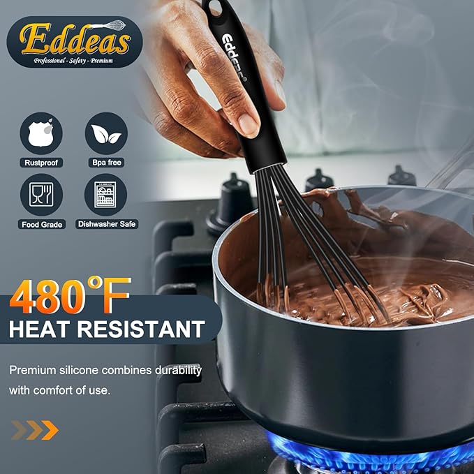 Silicone Whisk,Non Scratch Whisk for Cooking, 5+7+9+11in Balloon Whisks, Suitable for Mixing, Blending Whipping.11in Flat Whisks great for Ceramic Coated pans and Wider shallower pots.