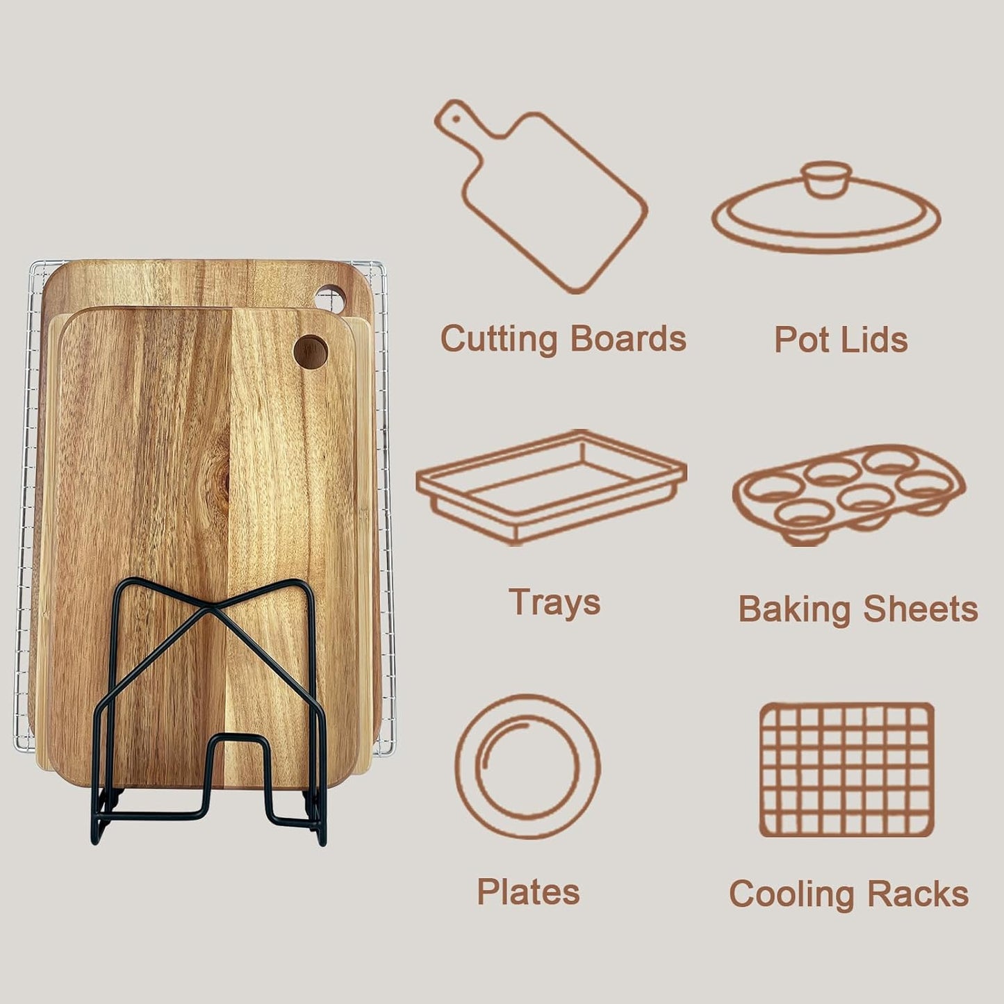 Pot Lid Organizer W 2 Chip Bag Clips Cutting Board Holder Inside Cabinet 304 Stainless Steel Pan Organizer Under Cabinet Pot Cover Cookie Sheet Bakeware Serving Tray Cooling Rack Stand Kitchen Black