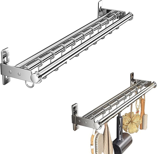 Hanging Wall Mount knife Wall Mount, Kitchen Organizer Storage Shelf for Utensils Spatula Spoon, Space-Saving Knife Rack with Hooks,Wall-Mounted Utensil Holder (Grey, 40CM+Three Poles+6Hooks)