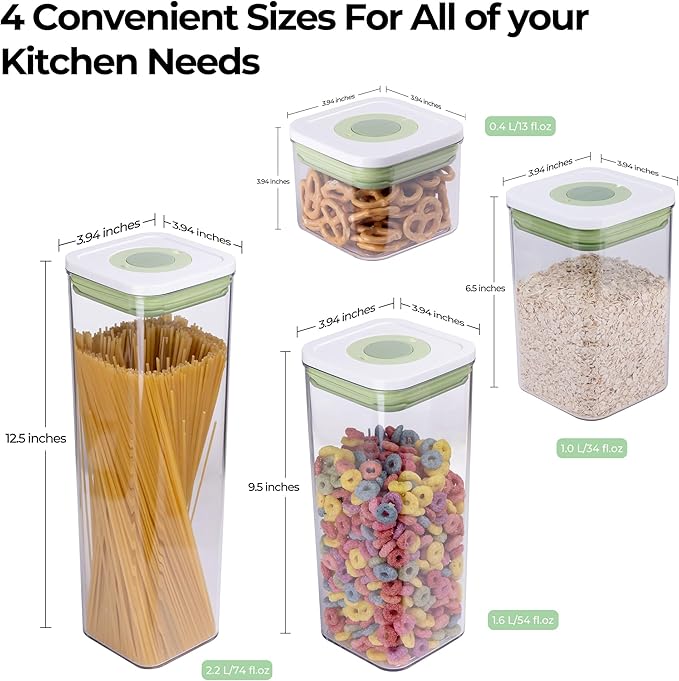 linoroso Pop Airtight Food Storage Containers with Date Recording Lids, Stackable Plastic Storage Containers Set of 7, Dry Cereal Container Set for Pantry Countertop Fridge Organization