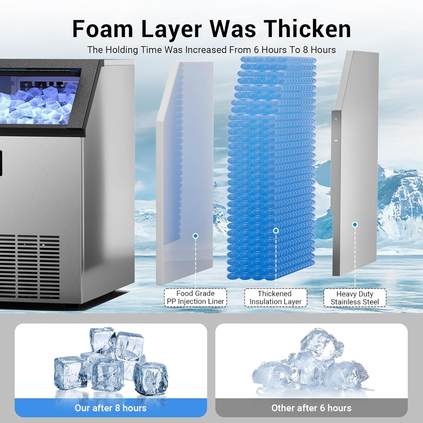 Commercial Ice Maker Machine 200LBS/24H, Under Counter Ice Machine with 50 LBS Storage Bin, 55 Ice Cubes in 8-12 Mins, Self Cleaning Free Standing Ice Maker for Home/Bar/Restaurant (200LBS / 24H)