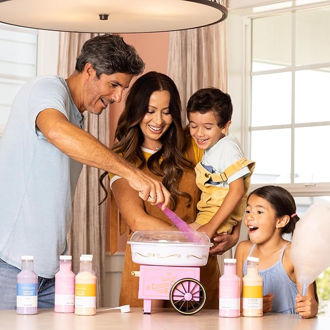 Nostalgia Vintage Hard and Sugar Free Candy Countertop Cotton Candy Maker, Includes 2 Reusable Cones And Sugar Scoop – Pink
