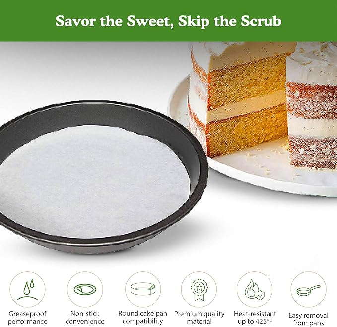 Regency Wraps Parchment Paper Circles For Round Cake Pans, Greaseproof Liners for Non-Stick Baking, 8" (Pack of 50), White