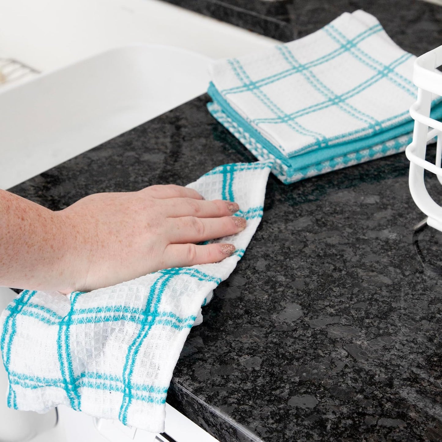 T-fal Premium Waffle Dish Cloths: Highly Absorbent, Super Soft Long Lasting - 100% Cotton, 12"x13" Towel for Cleaning & Drying, (8-Pack), Breeze
