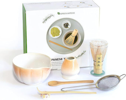 Matcha Whisk Set – 7 Pcs Japanese Tea Set with Bowl, Bamboo Whisk, Scoop, Holder, Sifter – Traditional Matcha Kit for Ceremony, Gift for Matcha Lovers
