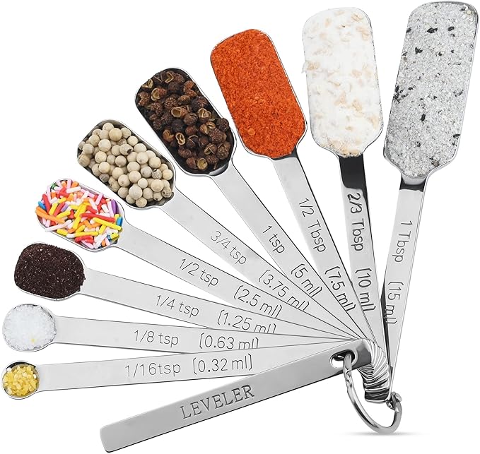 Measuring Cups and Spoons Set, Stainless Steel Measuring Cups and Spoons Set 20 With 7 Measure Cups & 9 Measure Spoons,1Leveler, 2Ring,1Conversion Chart for Kitchen & Baking