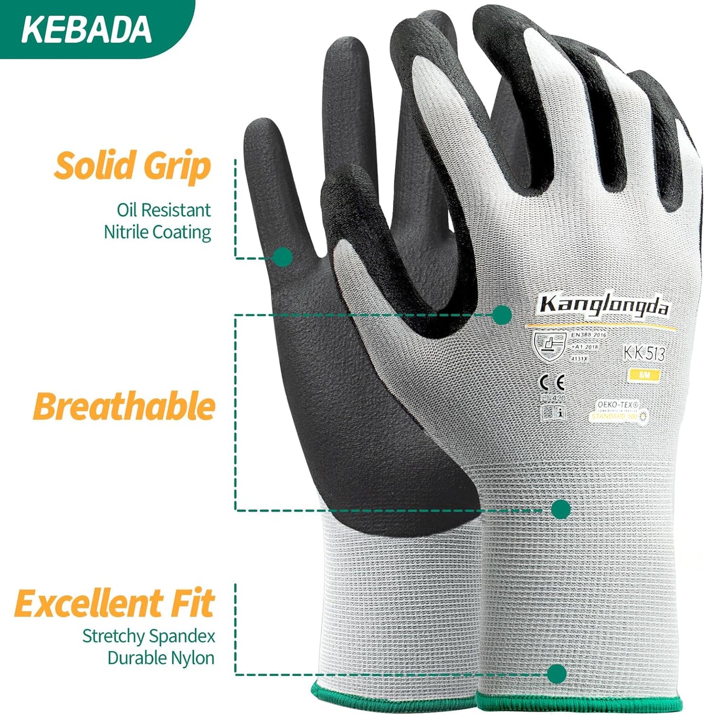 3-Paris XL Work Gloves for Men and Women, Nitrile Coated Safety Protective Gloves with Grip, Ideal for Gardening, Warehouse, Mechanic, Light Duty Construction Work