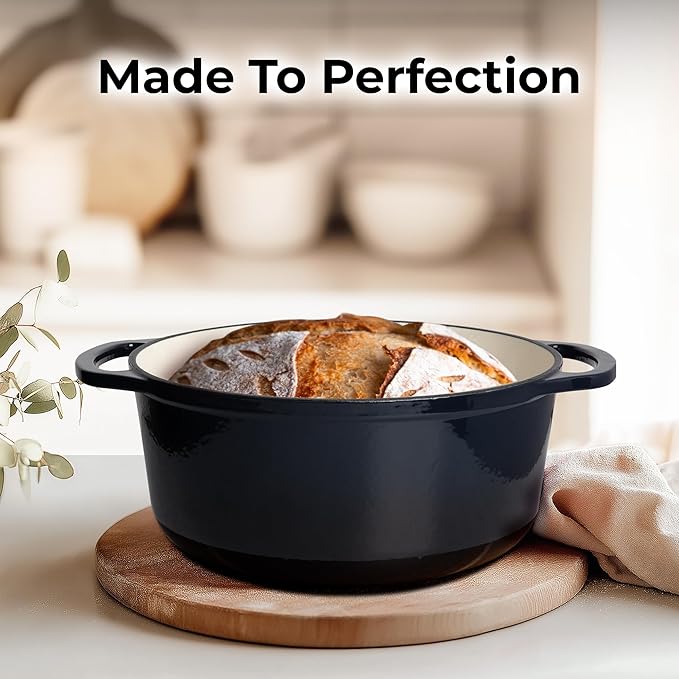 Zulay Kitchen 6 Quart Enameled Cast Iron Dutch Oven Pot with Lid – Premium Durability & Oven Safe up to 500°F – Heavy Duty Cookware Perfect for Bread Baking, Stews, Braising & Roasting - Lapis Lazuli