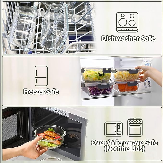 M MCIRCO 30 Pieces Glass Food Storage Containers with Snap Locking Lids,Glass Meal Prep Containers Set - Airtight Lunch Containers, Microwave, Oven, Freezer and Dishwasher