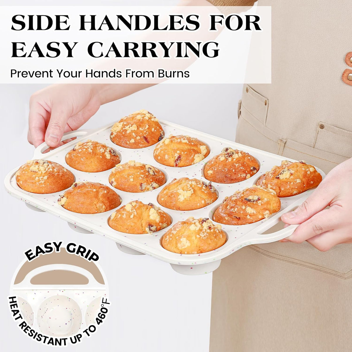 1 Pc Silicone Muffin Pan for Baking with Metal Frame, Nonstick 12 Cup Regular Size Cupcake Pan, Silicone Muffin Tray for Egg Bites (Cream)