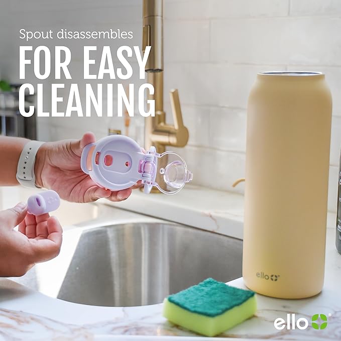 Ello Pop & Fill 32oz Stainless Steel Water Bottle with Quick Fill Technology, Double Walled and Vacuum Insulated Metal, Leak Proof Locking Lid, Sip and Chug, Reusable, BPA Free, Tonal Cream