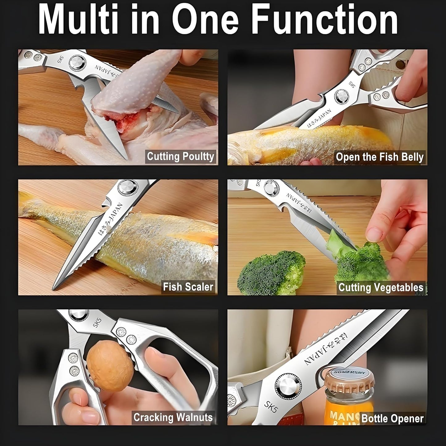 Kitchen Scissors, All Purpose，Ultra Sharp Japanese Meat Scissors，Heavy Duty Silver Cooking Scissor，Dishwash Safe Stainless Steel Kitchen Shears for Food, Chicken Bones, Turkey