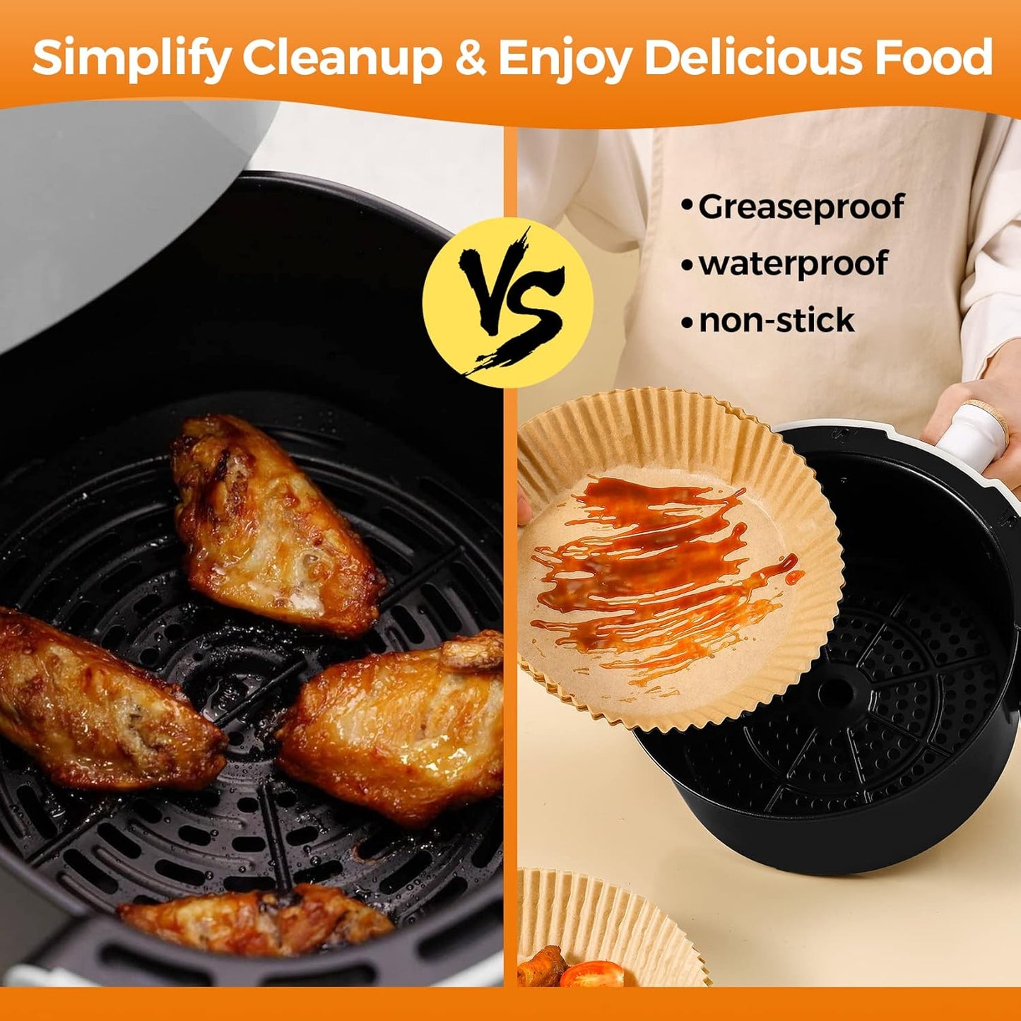 Air Fryer Liners Disposable - 150Pcs 6.5In Round Parchment Paper for Air Fryer Non-Stick Airfryer Basket Liners for Steamer Microwave Oven