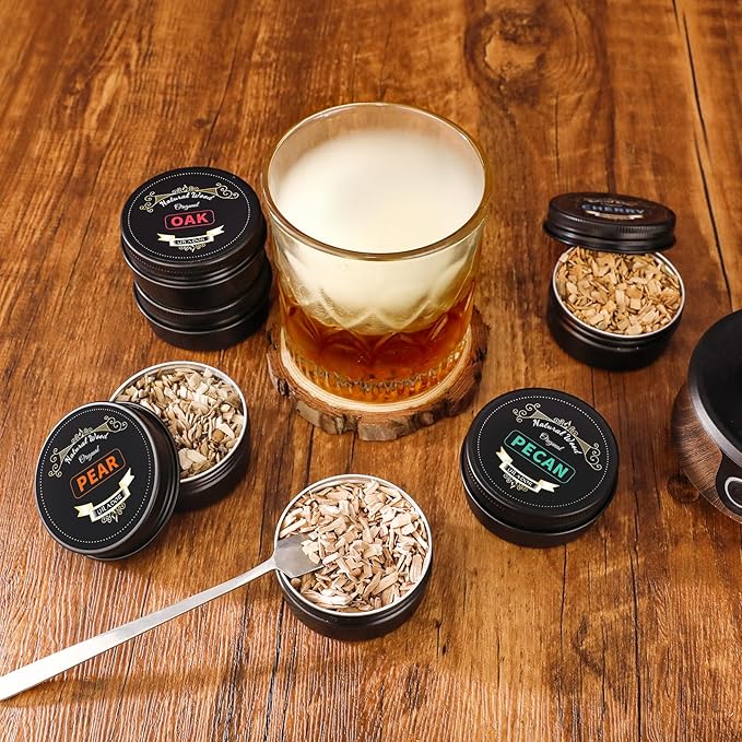 Electric Whiskey Smoker Kit with Torch, Home Bar Gift for Whiskey Lover, 6 Wood Chips – Infuse Rich Smoky Flavors in Bourbon Old Fashioned & Cocktails, Birthday Gifts for Him, Husband (Without Butane)