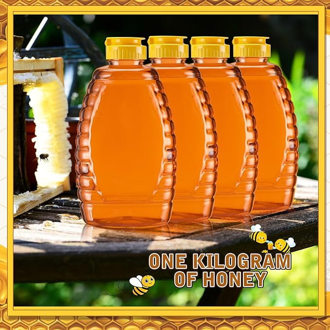 Layhit 20 Pieces 32 oz Plastic Honey Jars Clear Plastic Honey Bottles with Lids Container Dispenser with Flip Lid Empty Squeeze Bottle for Easy Storing and Dispensing(Classic)