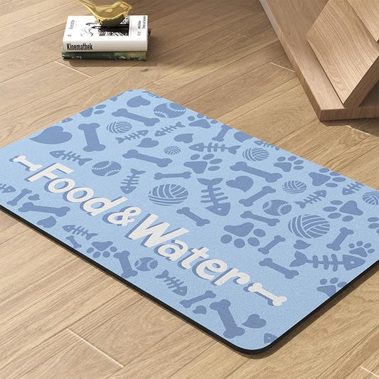 Pet Feeding Mat-Absorbent Dog Mat for Food and Water Bowl-No Stains Quick Dry Water Dispenser Mat-Dog Accessories Pet Supplies-Bowl for Messy Drinkers（Bone,17"x28"