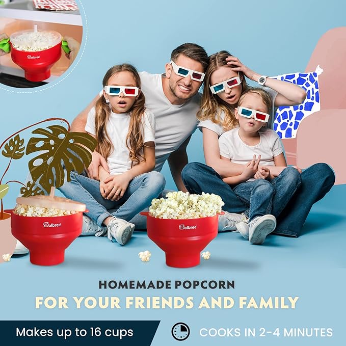 The Original Salbree Collapsible Silicone Microwave Popcorn Popper Maker Machine, Microwavable Bowl Holds 16 Cups, Uses Hot Air and Oil Always Optional - The Most Colors Available (Transparent)