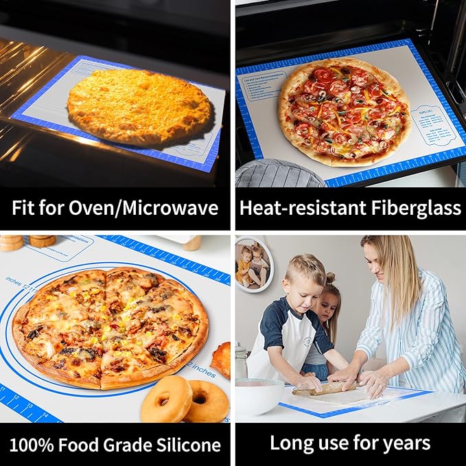 Pastrty Mat for Dough Rolling, Silicone Baking Mat with Measurement, Fondant Mat for Making Cookies Macarons Bread Pizza Oven Mat, Silicone Mat for Baking