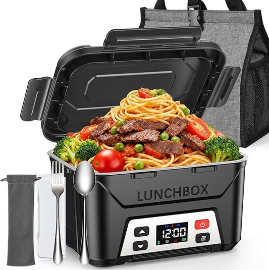 EAST OAK Heated Lunch Box for Men, Electric Lunch Box for Adults, 5.5 Cups Cordless Portable Food Warmer, Rechargeable Self Heating Food Heater with Memory Function, Automatic Keep Warm(Classic Black)