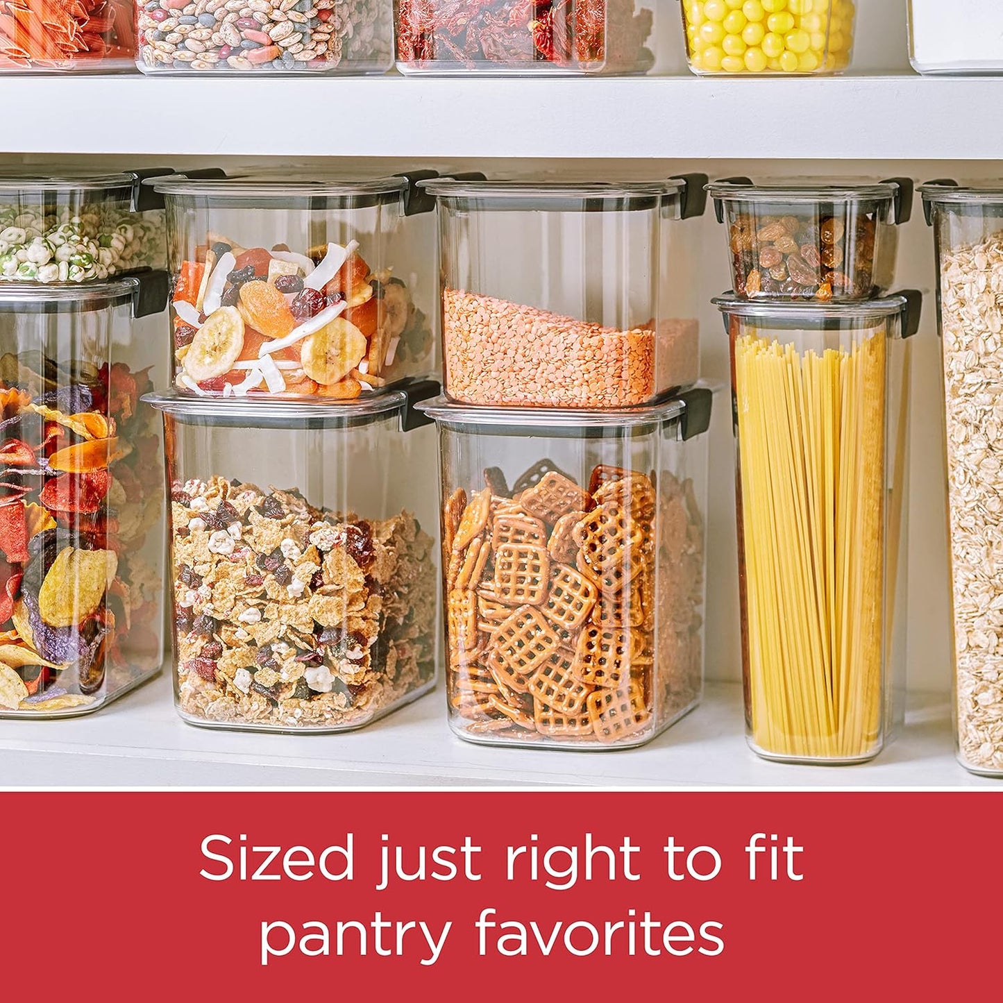 Rubbermaid Brilliance Plastic Food Storage Pantry Baking Set, 3 Containers with Lids (6 Pieces Total), BPA-Free, Clear