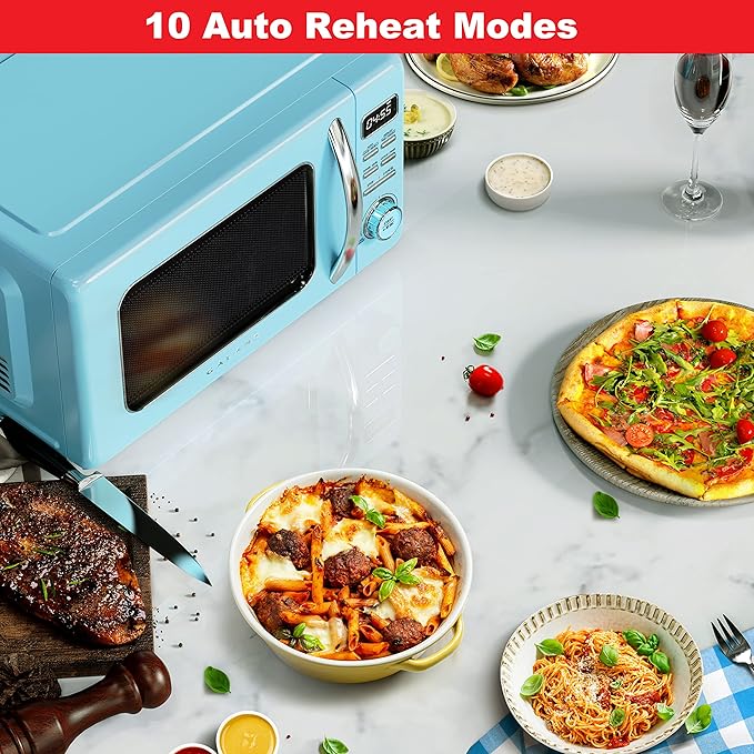 Galanz GLCMKZ07BER07 Retro Countertop Microwave Oven with Auto Cook & Reheat, Defrost, Quick Start Functions, Easy Clean with Glass Turntable, Pull Handle.7 cu ft, Blue
